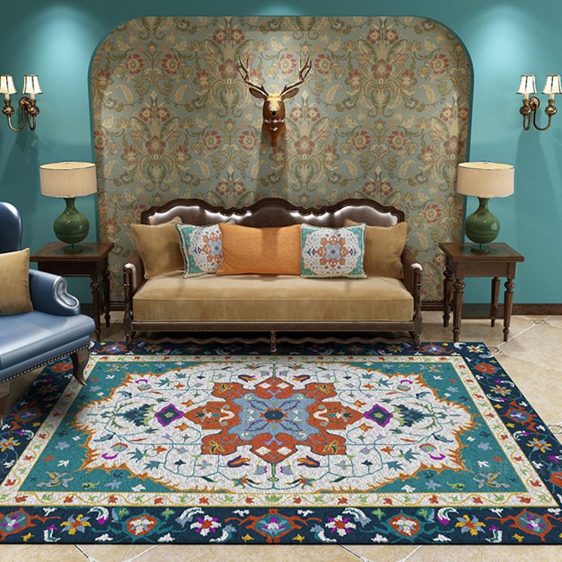 Red Bohemian Area Carpet Polyester Tribal Pattern Area Rug Stain Resistant Rug for Home Decor