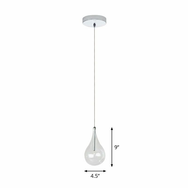 Water-Drop LED Pendant Lamp Minimalism Clear Glass Snack Bar Ceiling Light in Chrome