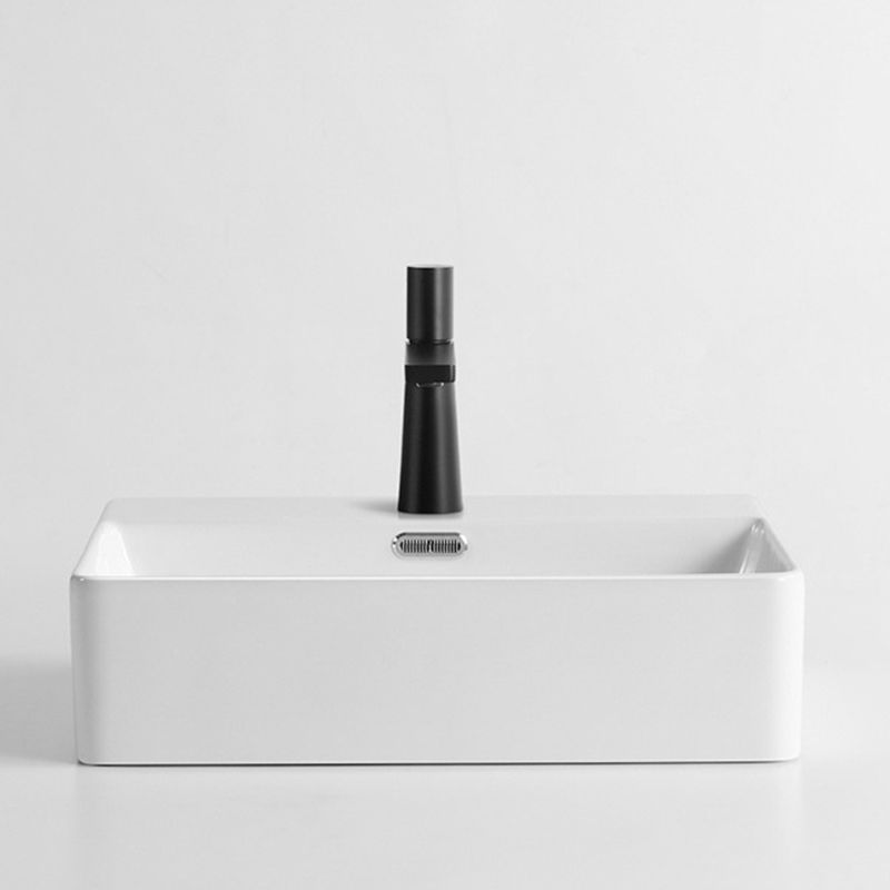 Modern Style Rectangular Vessel Sink with 1-Faucet Hole Porcelain Wash Stand