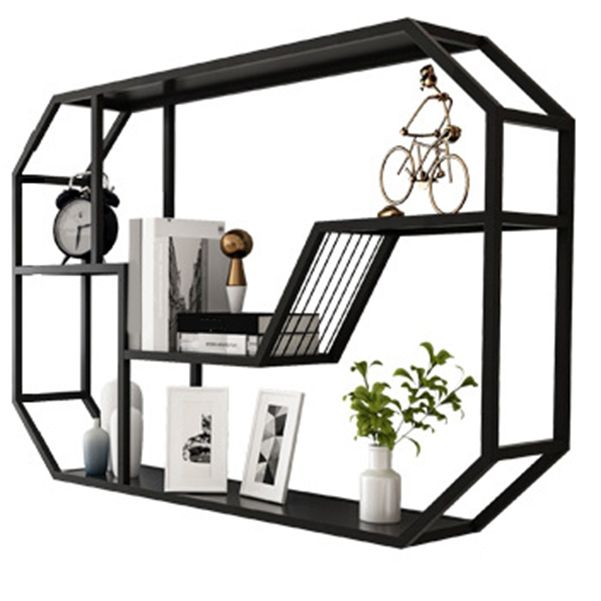 Metal Wall Mounted Open Bookcase Glam Home Geometric Bookshelf with Shelves