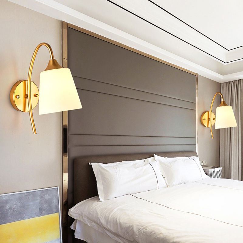 Gold Geometric Wall Lamp in Modern Creative Style Wrought Iron Wall Sconce with White Glass Shade