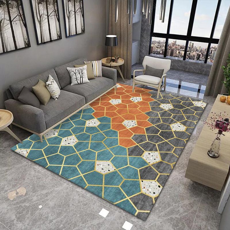 Stylish Modern Area Carpet Geometric Print Polyester Area Rug Stain Resistant Rug for Living Room