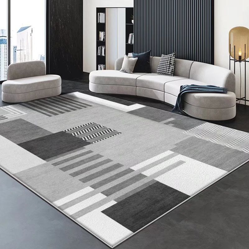 Dark Gray Gorgeous Rug Polyester Graphic Rug Stain Resistant Rug for Living Room