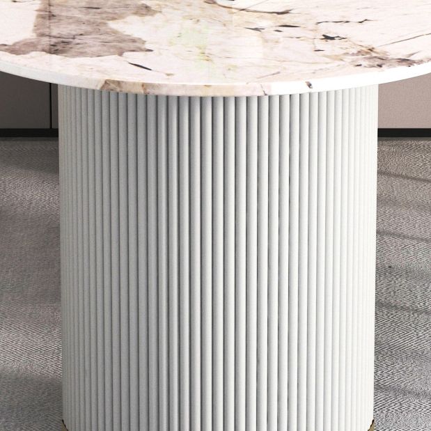 Stone Top Dining Table Modern Dining Table with Double Pedestal Base in White
