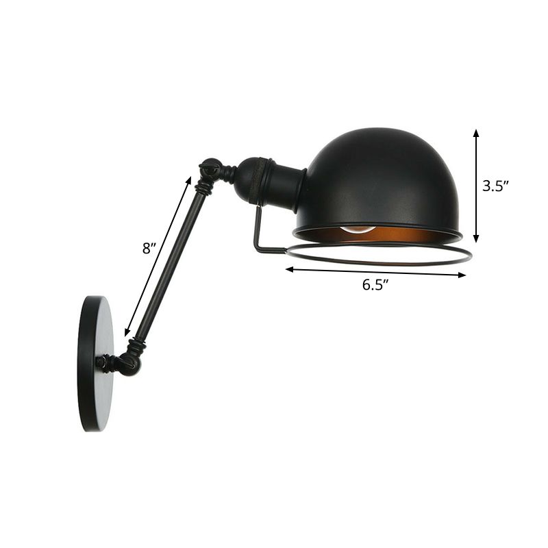 Black Hemispherical Adjustable Wall Lamp Industrial Iron 8"/12" W 1 Bulb Living Room Wall Reading Light with Wire Guard