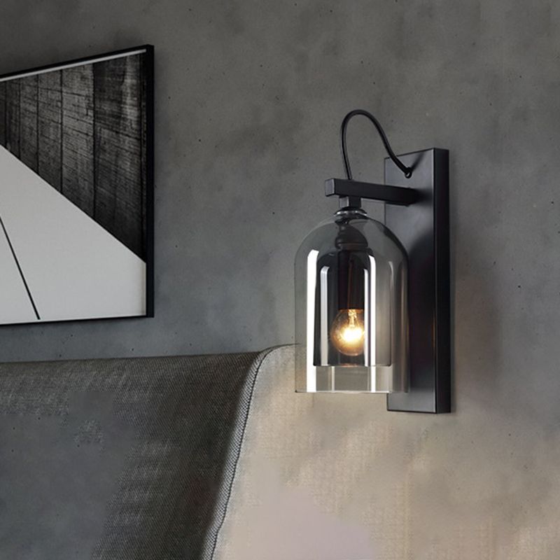 Dome Shape Wall Sconce Modern Style Glass 1 Light Sconce in Black and Grey