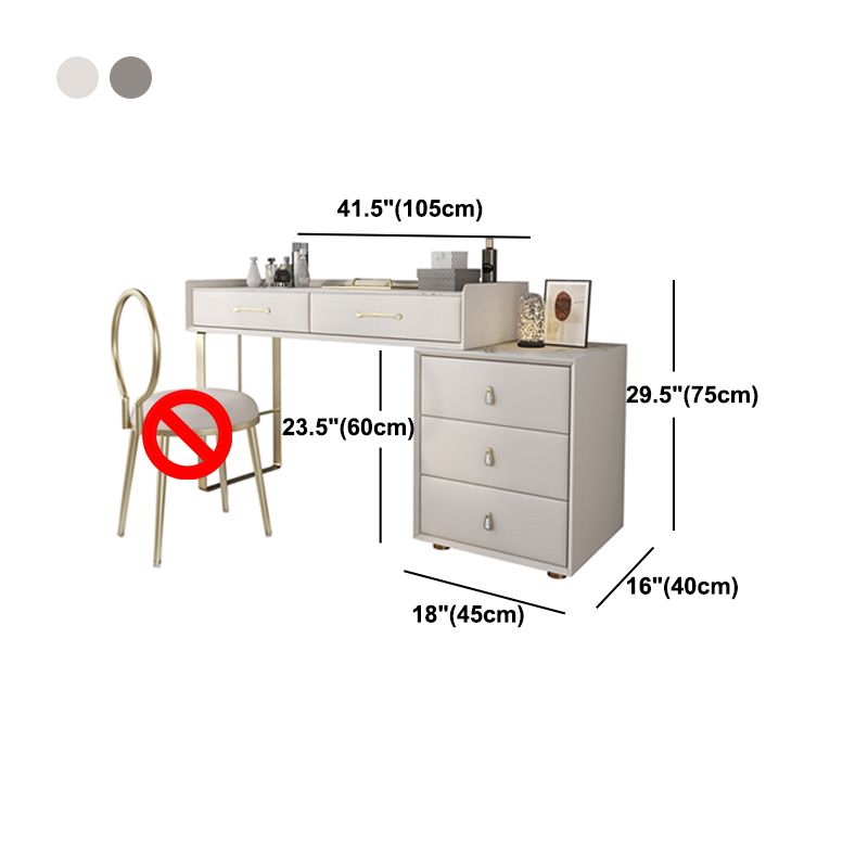 Contemporary Pine Makeup Vanity Desk 5-Drawers Vanity Makeup Table Set