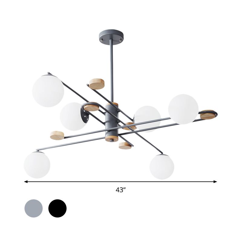 Ball Living Room Chandelier Lighting Fixture Milky Glass 6 Heads Modernism Hanging Lamp Kit in Black/Grey