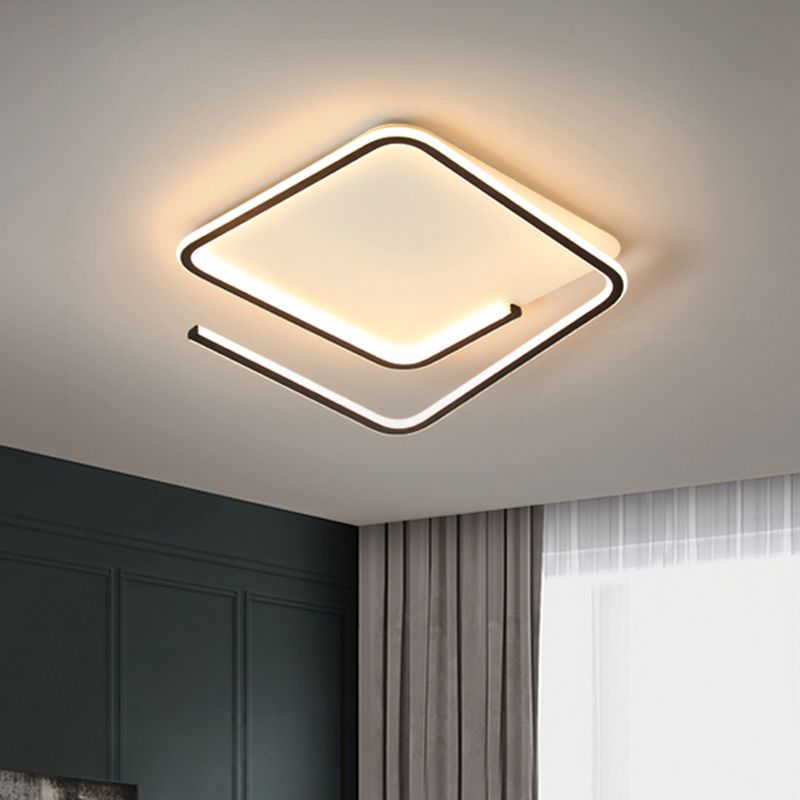 Simple Geometric Flush Mount Lamp Metallic 16"/19.5" Width LED Bedroom Flush Ceiling Light in Black/Gold, Warm/White Light