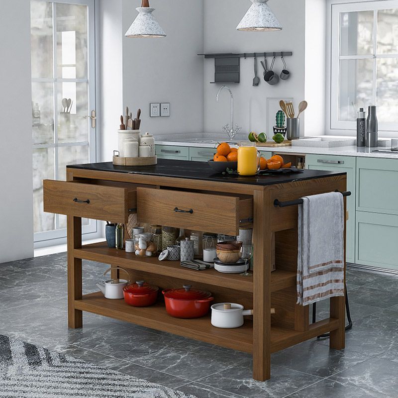 Dining Room Kitchen Island Table Open Storage Marble Prep Table