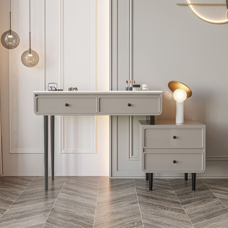 Wood and Stone with Drawers Vanity Table in White/Grey Makeup Desk