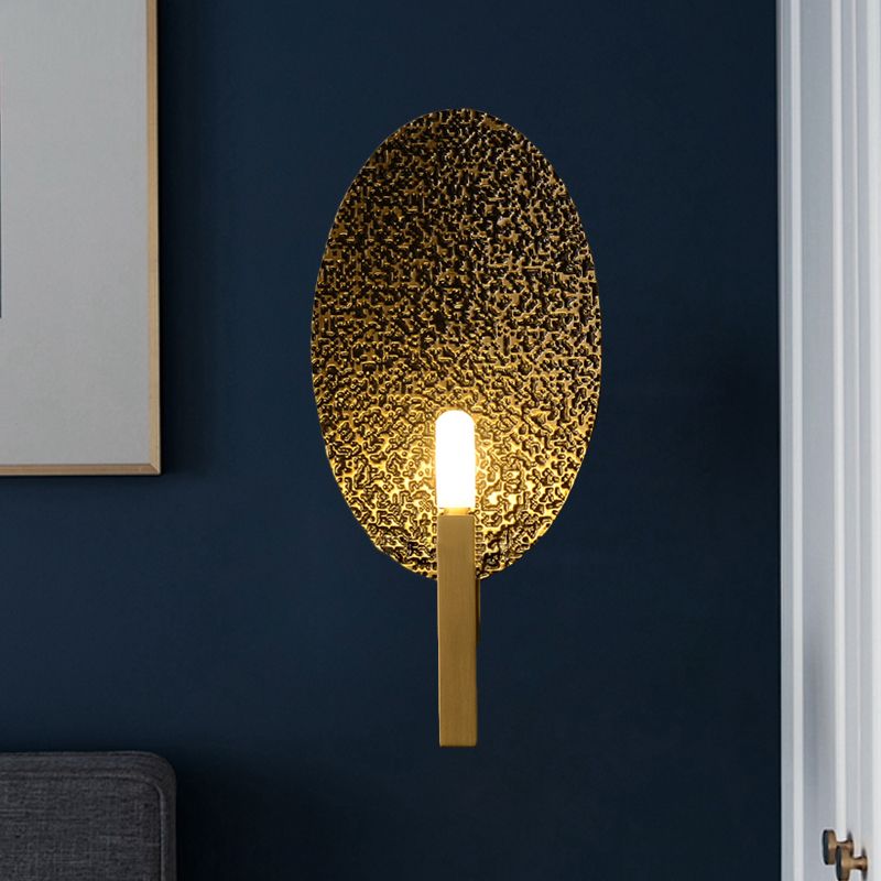 Contemporary Oval Metal Sconce Light 1 Bulb LED Wall Mounted Lamp in Brass for Bedroom