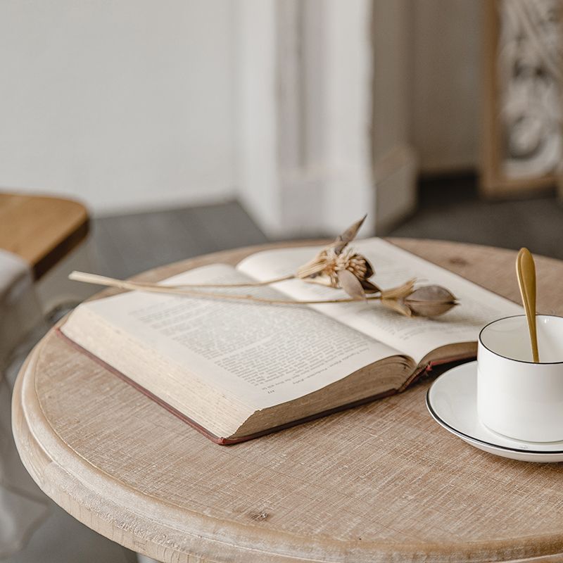 French Country Distressed Cocktail Table Wooden Pedestal Coffee Table for Home