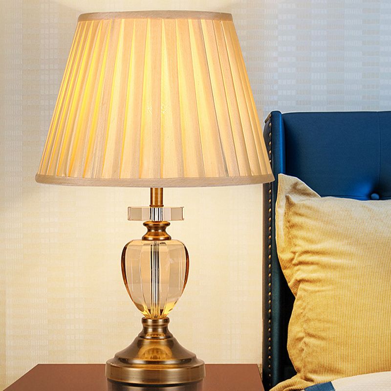 Lámpara de escritorio pequeña con forma de urna, modernismo, cristal cortado a mano, 1 bombilla, color dorado