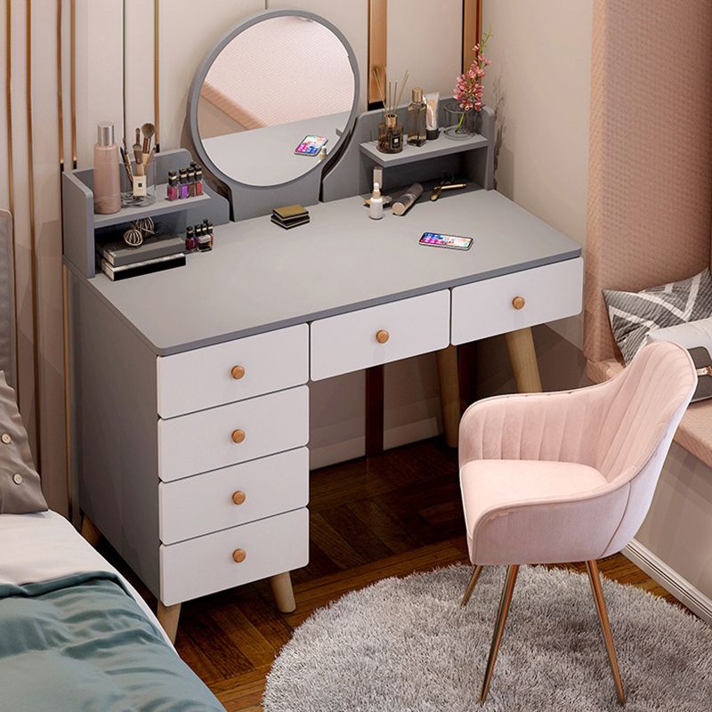 Artificial Wood Countertop White/grey 4 Legs Dresser with 6 Drawers