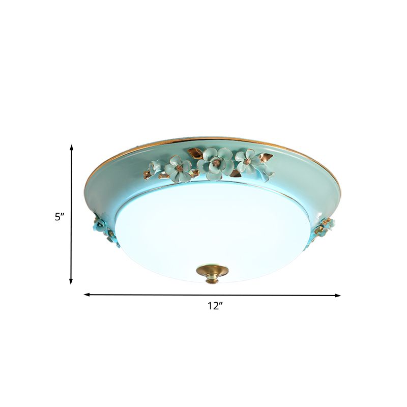 White 1 Head Ceiling Light Fixture Countryside Metal Dome LED Flush Mount Lighting for Bedroom, 12"/14.5"/17" Wide