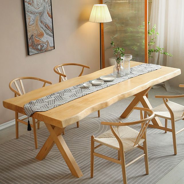 Rectangle Solid Wood Dining Table Modern Contemporary Kitchen Wood Table with Double Pedestal