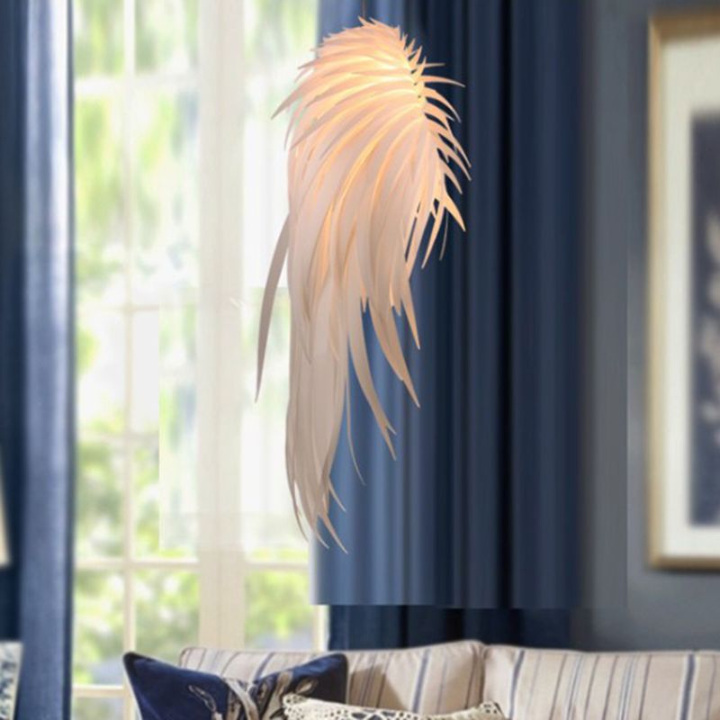 Angel Wing Feather Pendant Lighting Minimalist Plastic White Hanging Lamp for Living Room