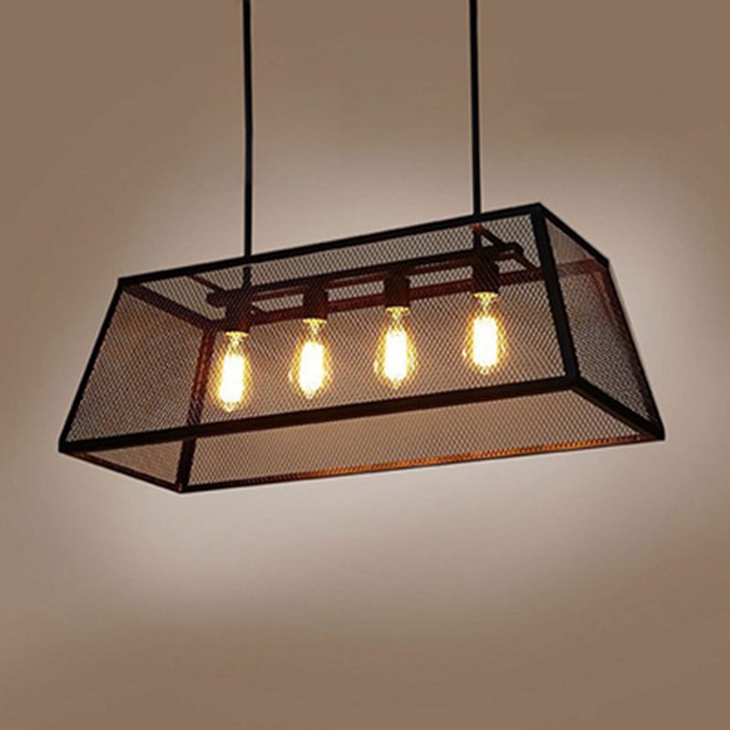 Rectangular Shape Pendant Lighting Modern Style Metal 4 Lights Hanging Lamp in Black