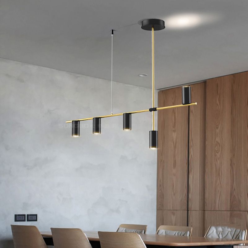 Modern 5 - Light Ceiling Pendant Fixture in Black and Gold Finish Kitchen Island Light