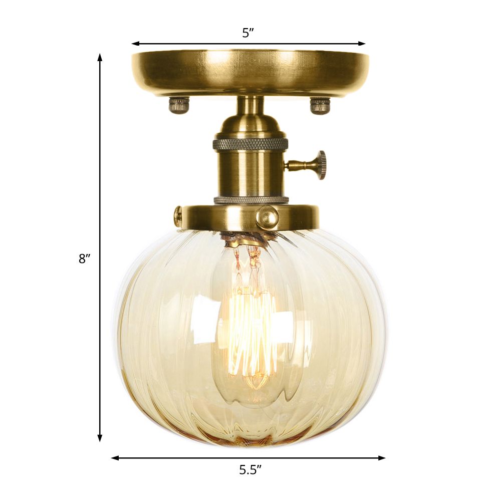 Glonze Globe/Round Semi Flush Light Industrial Clear/Amber 1 Light Sala de estar Cosimento de techo