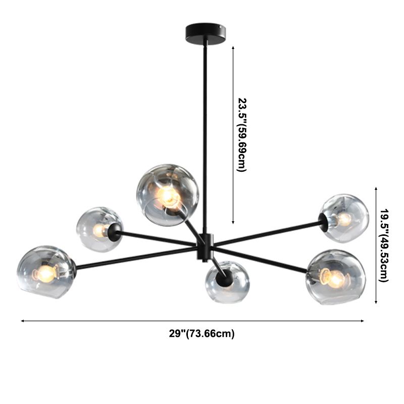 Zwarte moderne stijl kroonluchter licht rookgrijs schaduw 6 lichten verlichtingsarmaturen