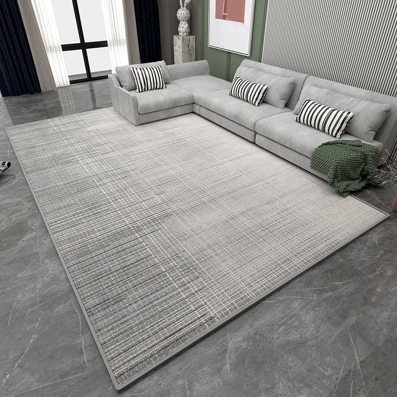 Grey Stripe Pattern Area Rug Modern Polyester Area Carpet Stain Resistant Rug for Living Room