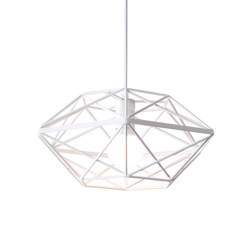 Géométrie Cage à manger PENDANT FER 1-BULB ÉCLAINEMENT DU DOWN EN BLANC