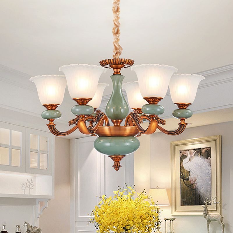 Vintage stijl bloemenvormige hangende kroonluchter 6/8-bulb crème glasveringverlichting in bruin