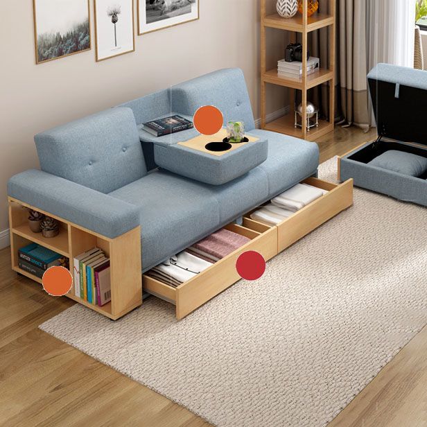 Modern Fabric Sofa Square Arm Loose Back Settee with Storage for Living Room