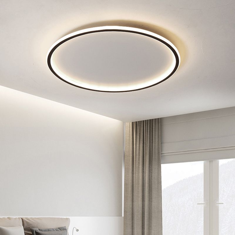 Nordic Style Disc LED Ceiling Lighting 16"/19.5"/23.5" Wide Aluminum Black Flush Lamp in Warm/White Light/Remote Control Stepless Dimming