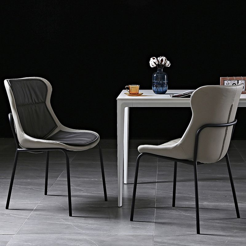 Industrial PU Leather Dining Chairs Solid Back Chair for Home