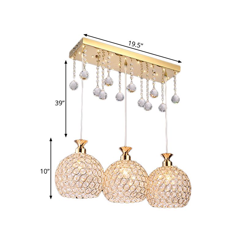 Ball Crystal Encrusted Multi Pendant Contemporary 3 Bulbs Gold Finish Hanging Lighting