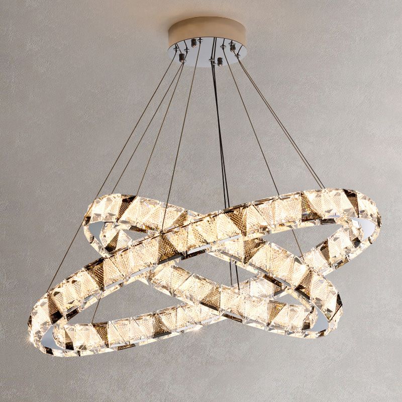 Clear Crystal Round Hanging Lamp Minimalist Chandelier in Gold for Foyer