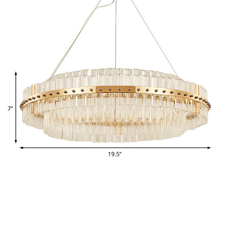 19,5 "Dia 2-Tiered Kronleuchter zeitgenössischer Kristall-LED Gold Hanging Deckenlicht mit verstellbaren hängenden Kabeln