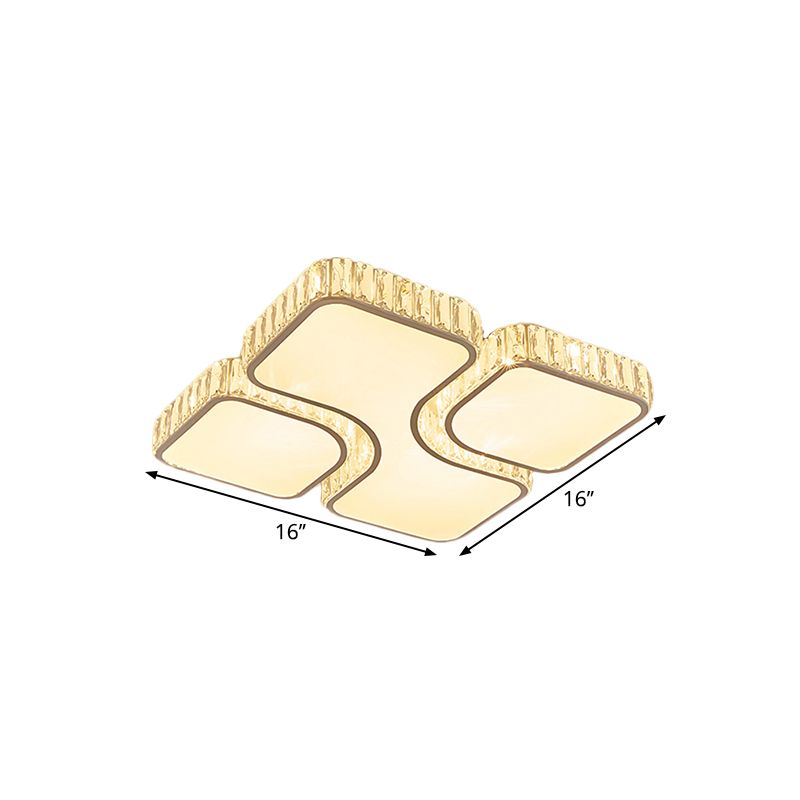 16"/19.5" W Modern LED Flush Lamp Chrome Square Ceiling Mounted Fixture with Crystal Rectangle Shade in Warm/White Light