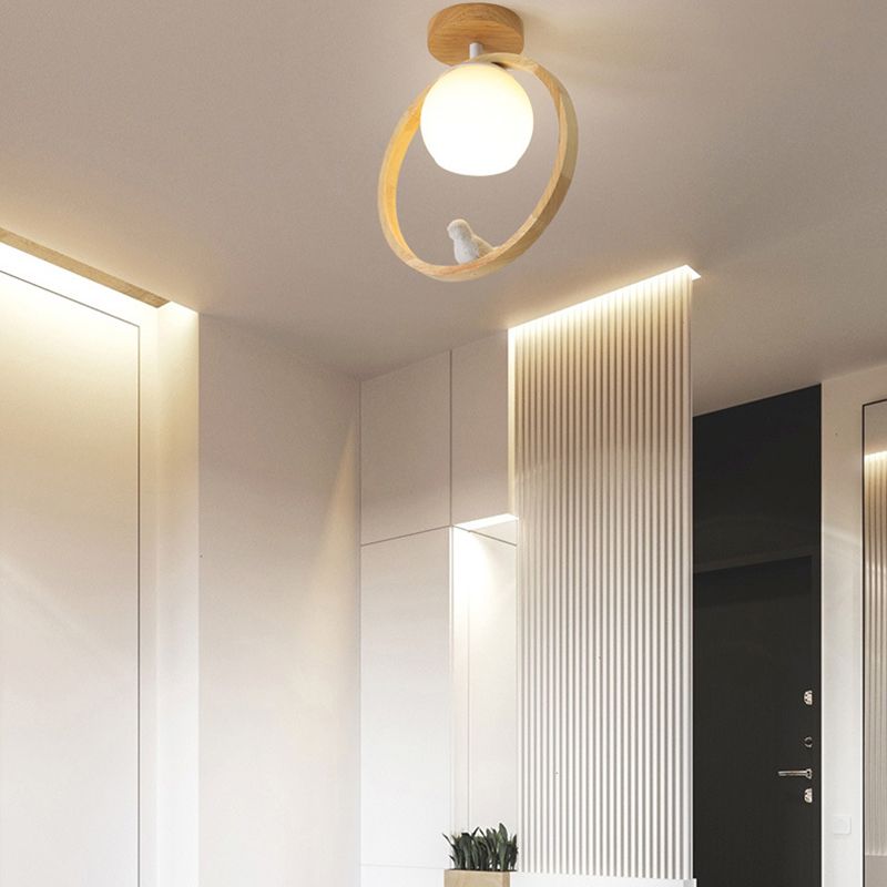 Log Color Globe da incasso in stile moderno e conciso, apparecchio da soffitto per interni in legno con paralume in vetro