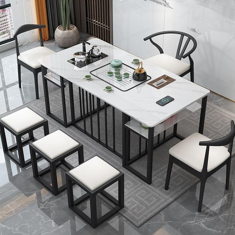 Slate and Metal Table Modern Minimalist Storage Rectangular Dining Table