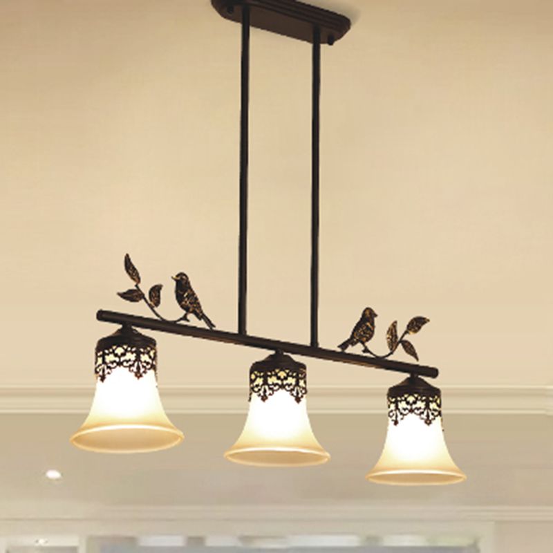 Handblown Glass Flared Shade Pendant Light Vintage Dining Room Hanging Island Light with Decorative Bird in Black
