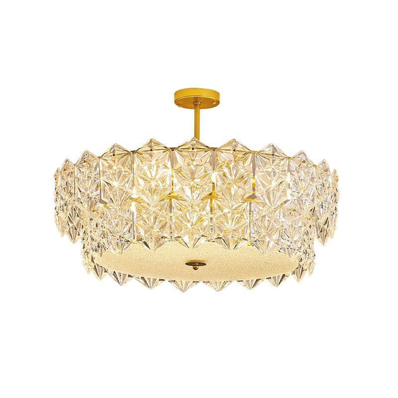 Living Room Ceiling Suspension Lamp Minimalist Gold Chandelier with Hexagonal Crystal Shade