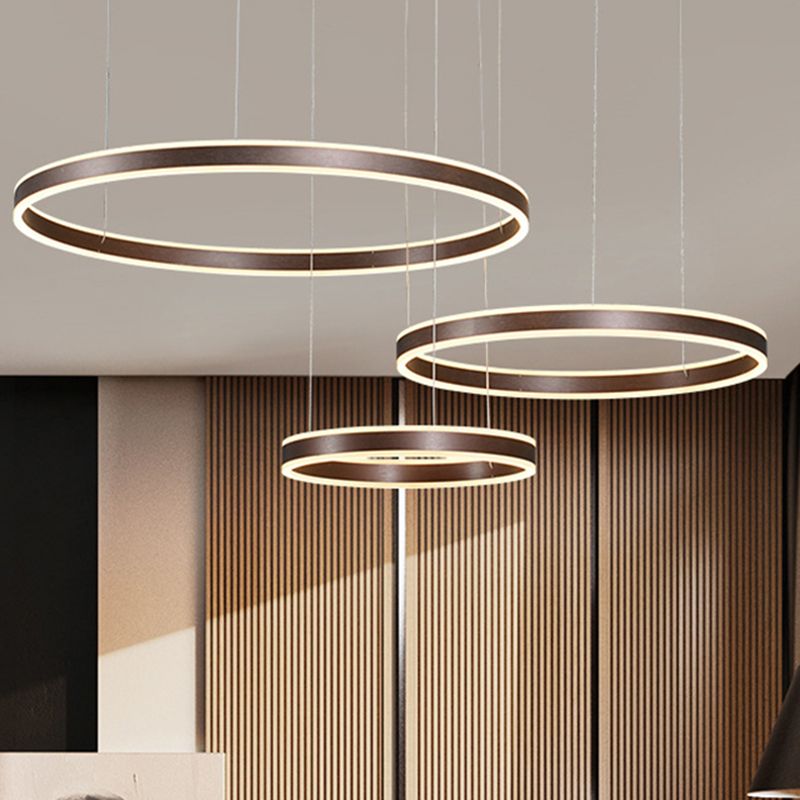 3/4-Light Circular LED Chandelier Contemporary Coffee Acrylic Pendant Lighting in Warm/White Light