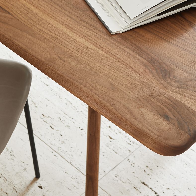 Modern Rectangular Walnut Brown Dining Table with 4 Solid Wood Legs