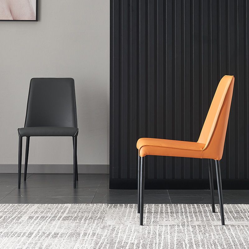 Industrial Style Side Chair Faux Leather Side Dining Chair with Metal Frame
