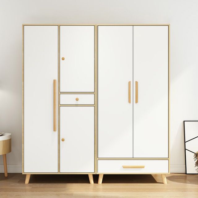 Matte Finish Cabinet with Clothes Rail Modern Hinged Door Wardrobe for Home