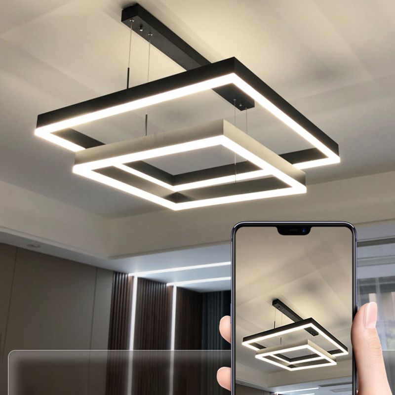 Acryl vierkante kroonluchter lamp Minimalistische stijl LED -hanger lichtkit in zwart
