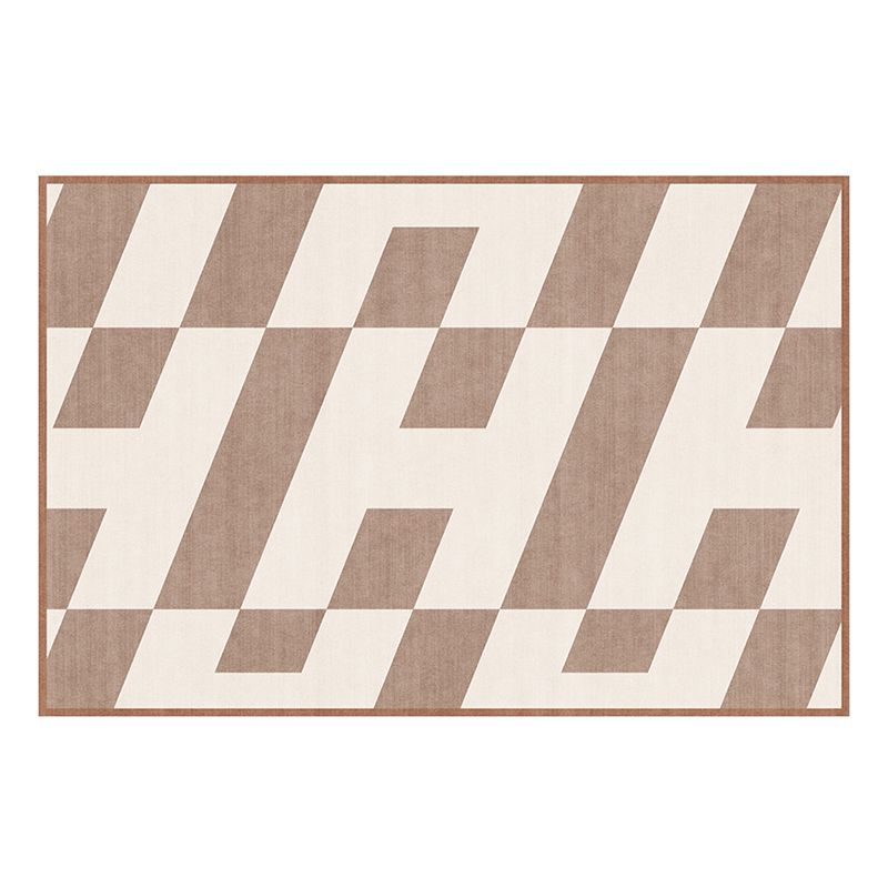 Brown Pattern Rug Polyester Modern Rug Non-Slip Backing Rug for Home Decor