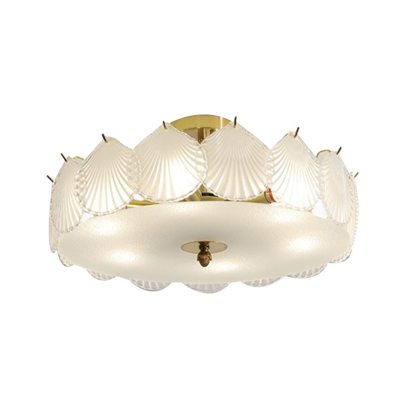 Drum Shape Flush Ceiling Lights Modern Style Glass 6/8 Lights Flush Mount Fixture in Clear