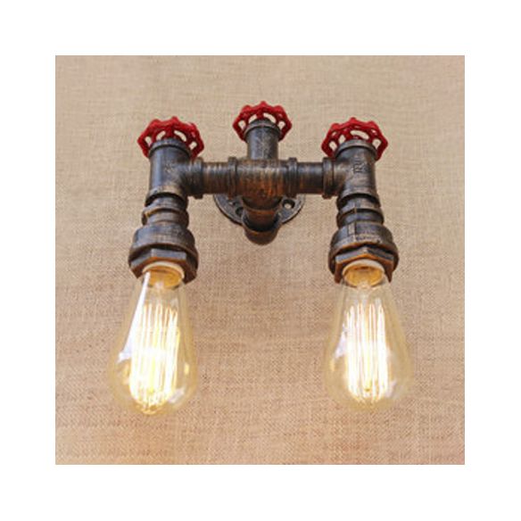 Lofía de la pared de tuberías industriales de loft con rueda de válvula 2 luces de hierro forjado luz de apliques en bronce antiguo