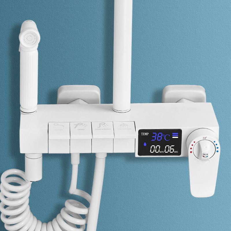 Wall Mounted Shower Arm Shower Faucet in White Metal Shower System Adjustable Water Flow