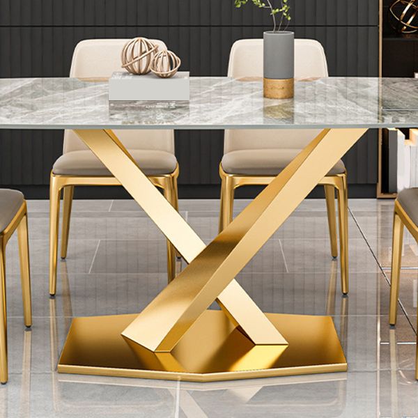 Gray Sintered Stone Dining Table Traditional Luxury Dining Table with Gold Frame